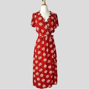 Madewell Ruffle-Edge Wrap Midi Dress in Daisy Daydream